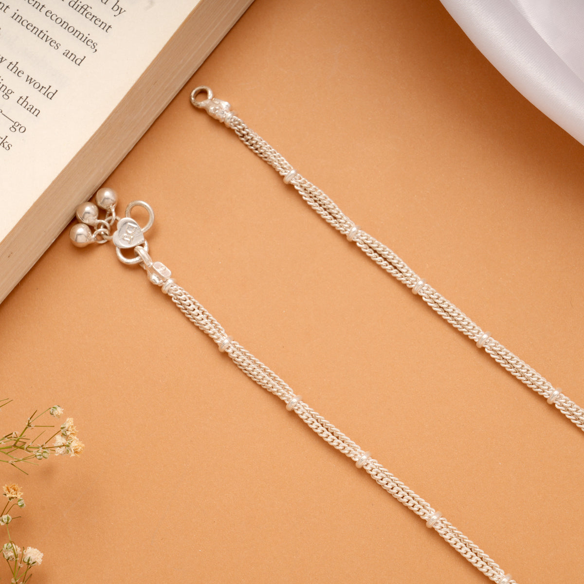 Delicate Braided Chain Design Silver Anklets