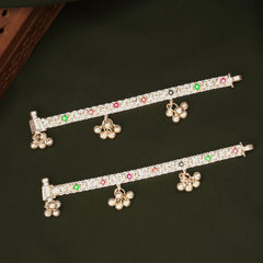 Colourful Circle Design Enamel Silver Anklets