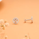 Circular Halo Flower Silver Stud