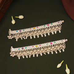 Colourful Enamel Design Ghungroo Silver Anklets