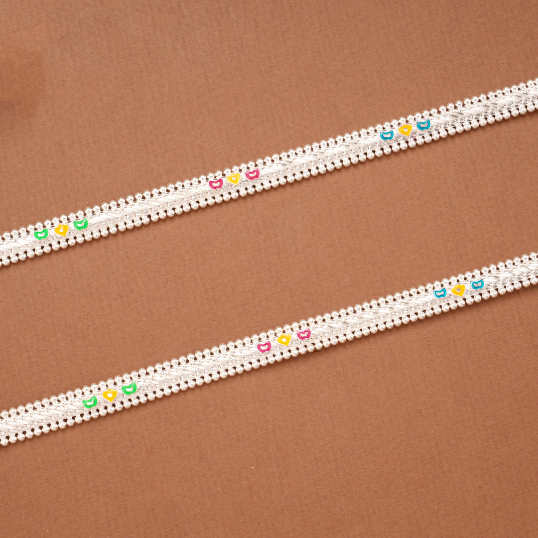 Classic Multicolour Enamel Beaded Silver Anklets