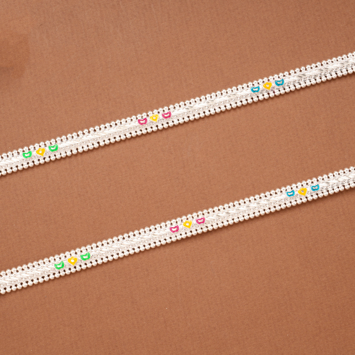 Classic Multicolour Enamel Beaded Silver Anklets
