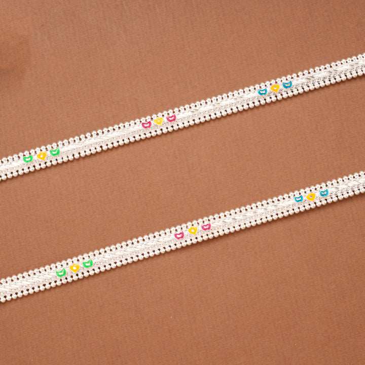 Classic Multicolour Enamel Beaded Silver Anklets