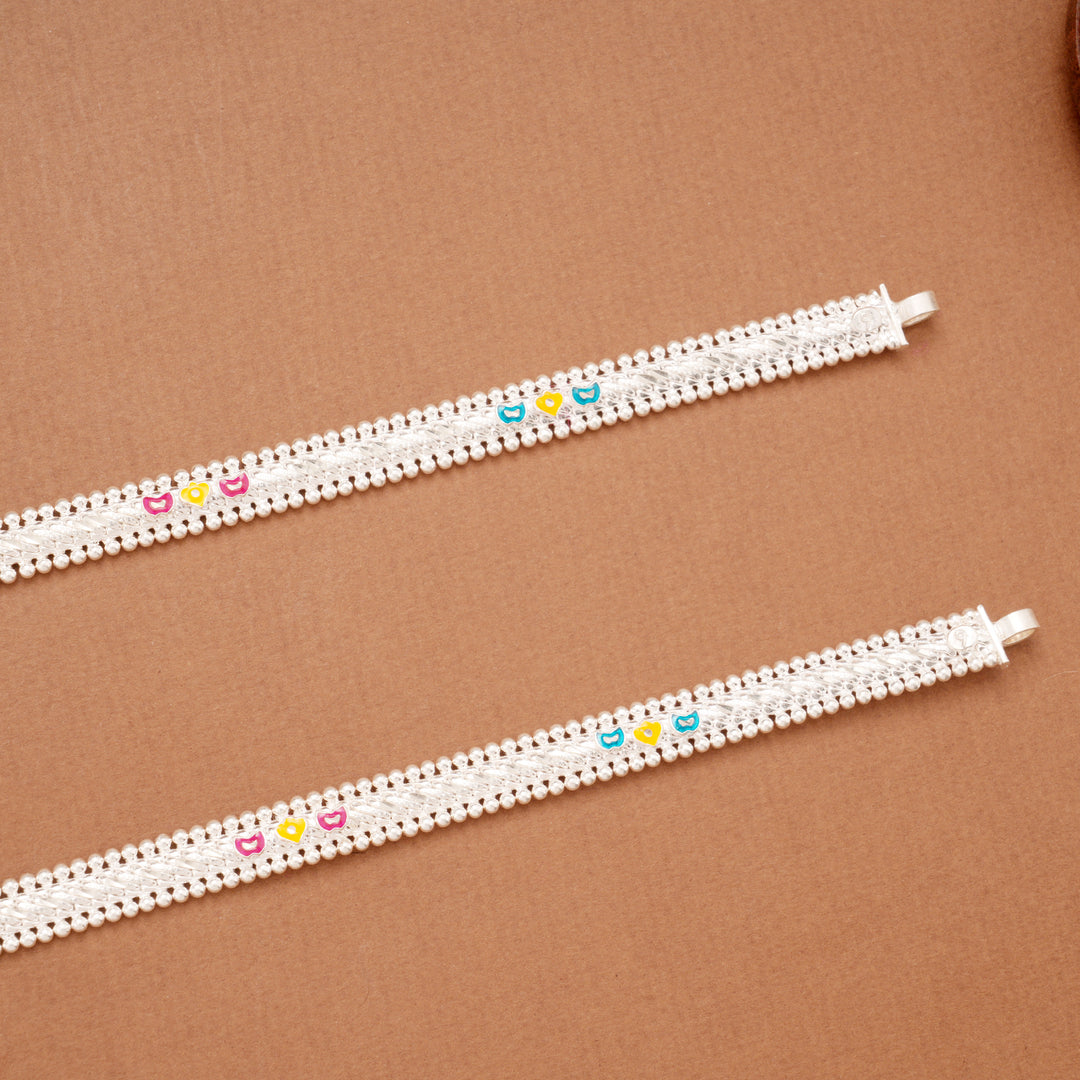 Classic Multicolour Enamel Beaded Silver Anklets