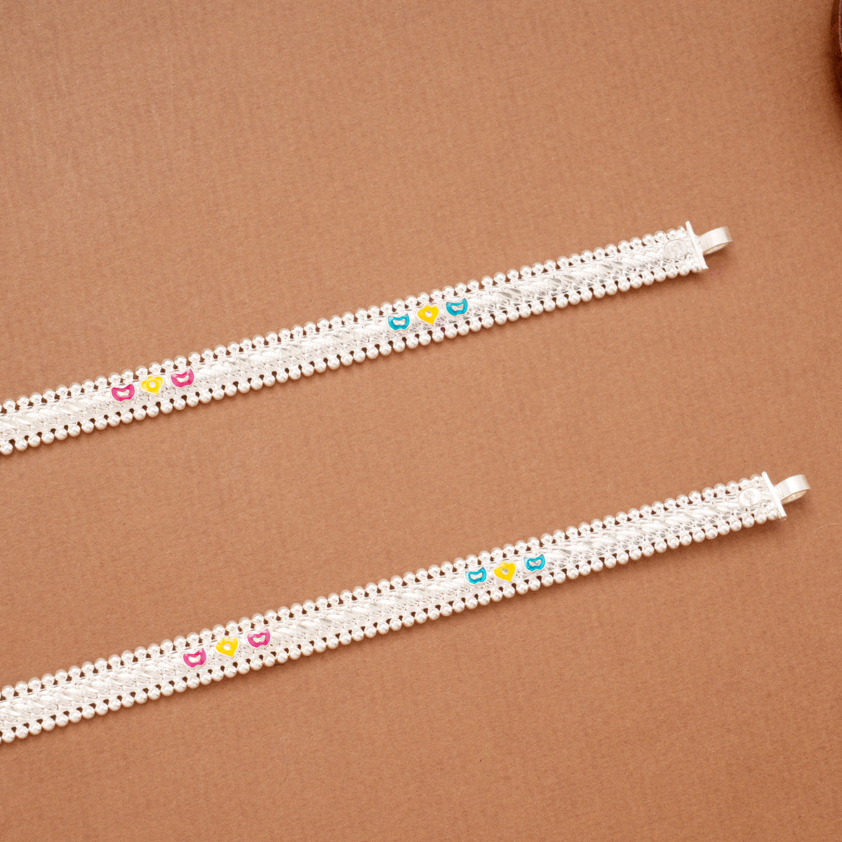 Classic Multicolour Enamel Beaded Silver Anklets