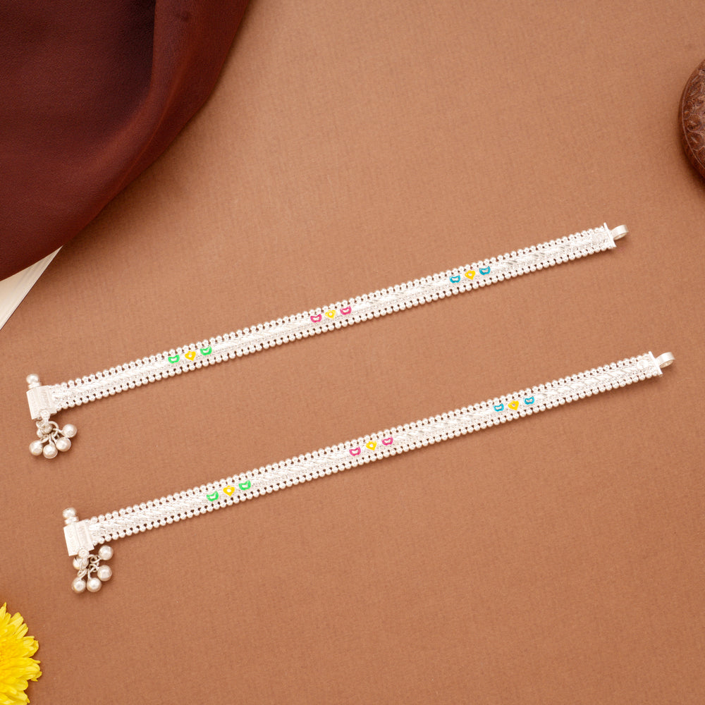 Classic Multicolour Enamel Beaded Silver Anklets