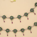 Antique Floral Emerald Stone Silver Anklet
