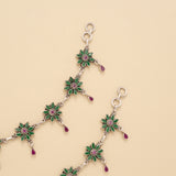 Antique Floral Emerald Stone Silver Anklet