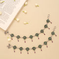 Antique Floral Emerald Stone Silver Anklet