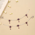 Floral Ruby Stone Antique Silver Anklet