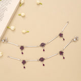 Floral Ruby Stone Antique Silver Anklet