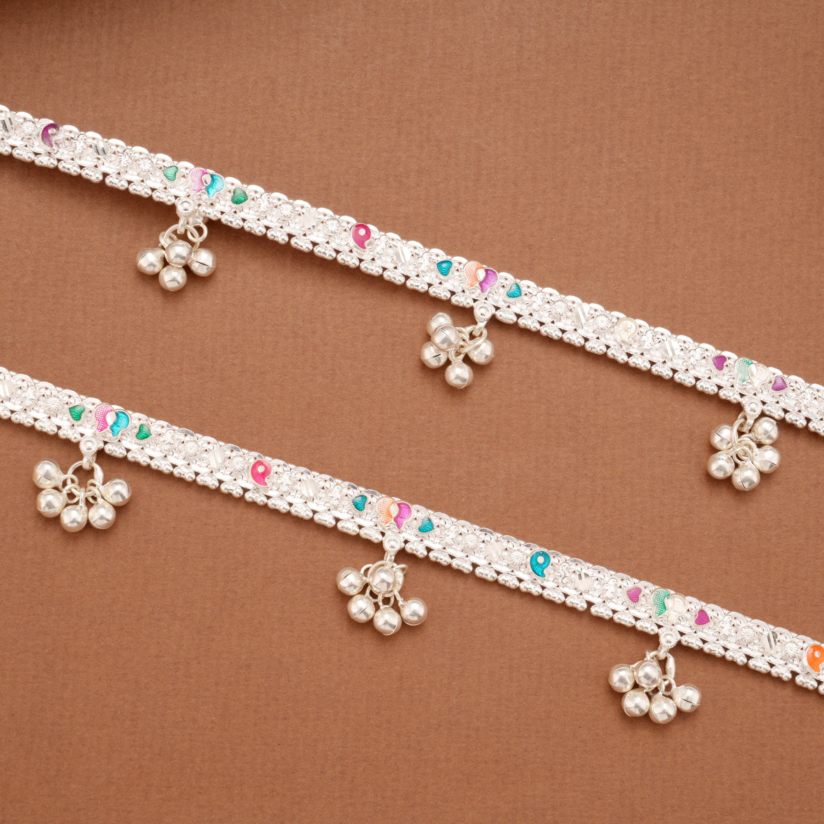 Modern Multicolour Butterfly Design Silver Anklets