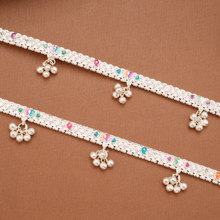 Modern Multicolour Butterfly Design Silver Anklets