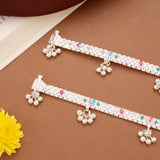 Modern Multicolour Butterfly Design Silver Anklets