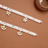 Modern Multicolour Butterfly Design Silver Anklets