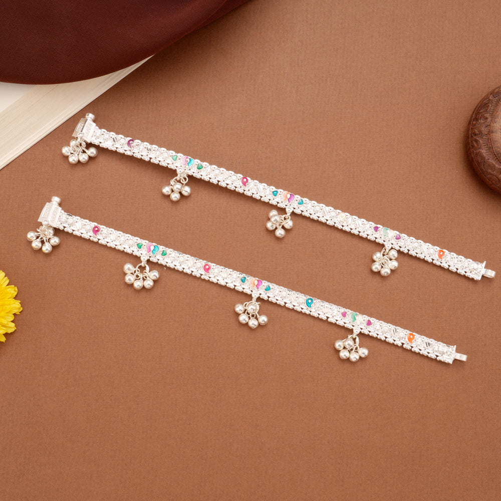 Modern Multicolour Butterfly Design Silver Anklets