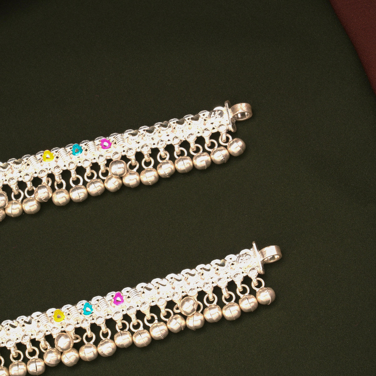 Multicolour Enamel Design Silver Anklets
