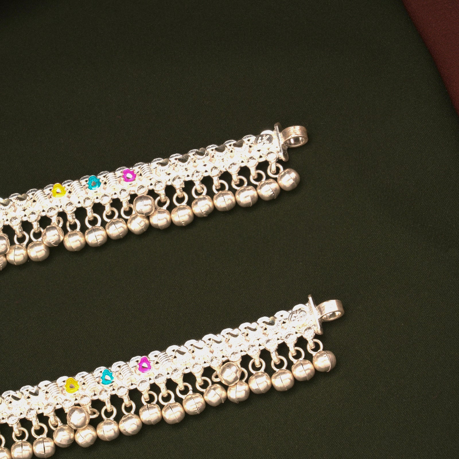 Multicolour Enamel Design Silver Anklets