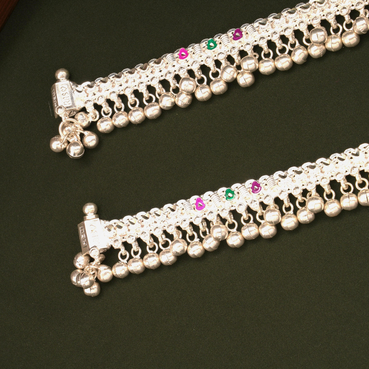 Multicolour Enamel Design Silver Anklets