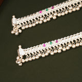 Multicolour Enamel Design Silver Anklets