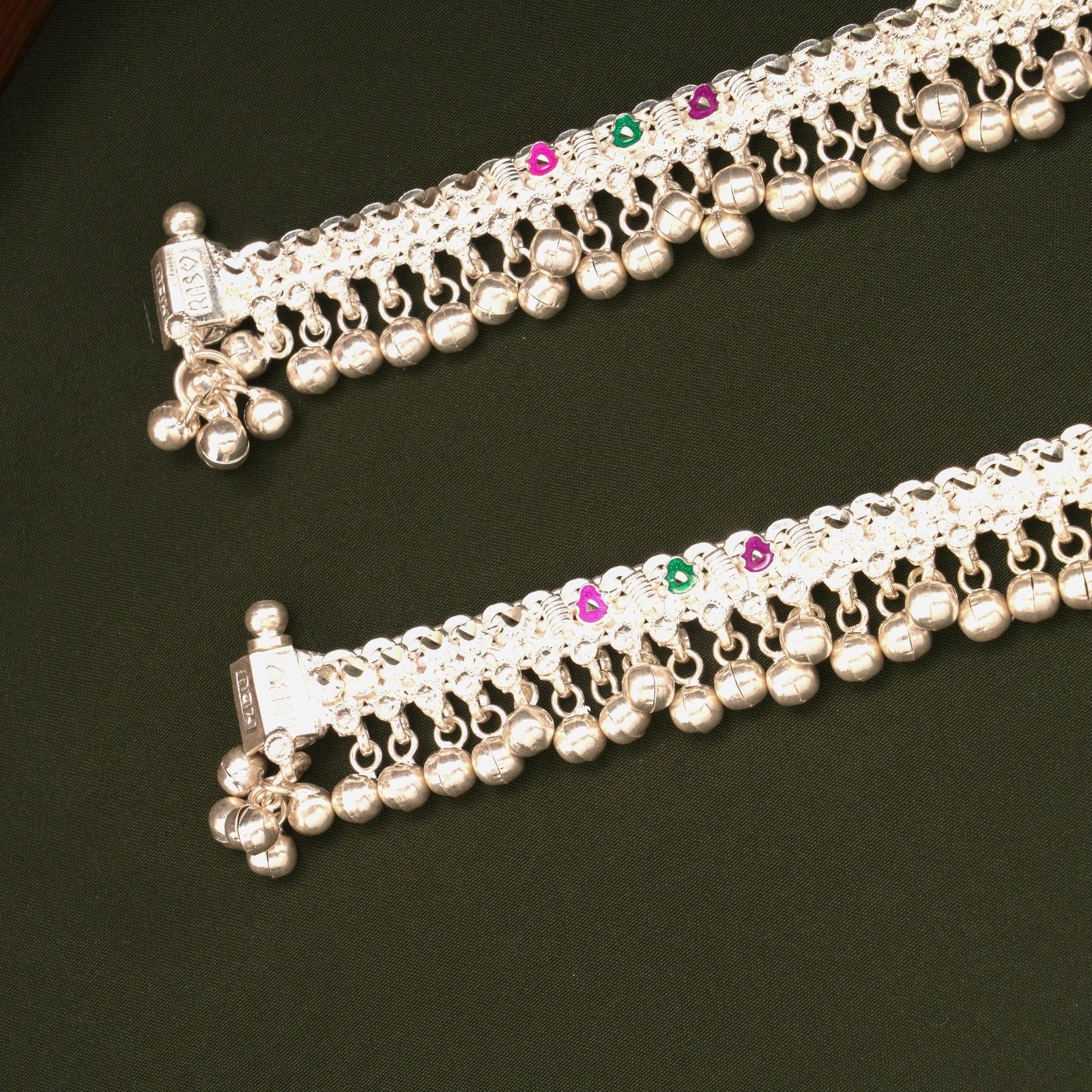 Multicolour Enamel Design Silver Anklets