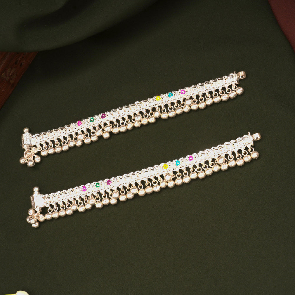 Multicolour Enamel Design Silver Anklets