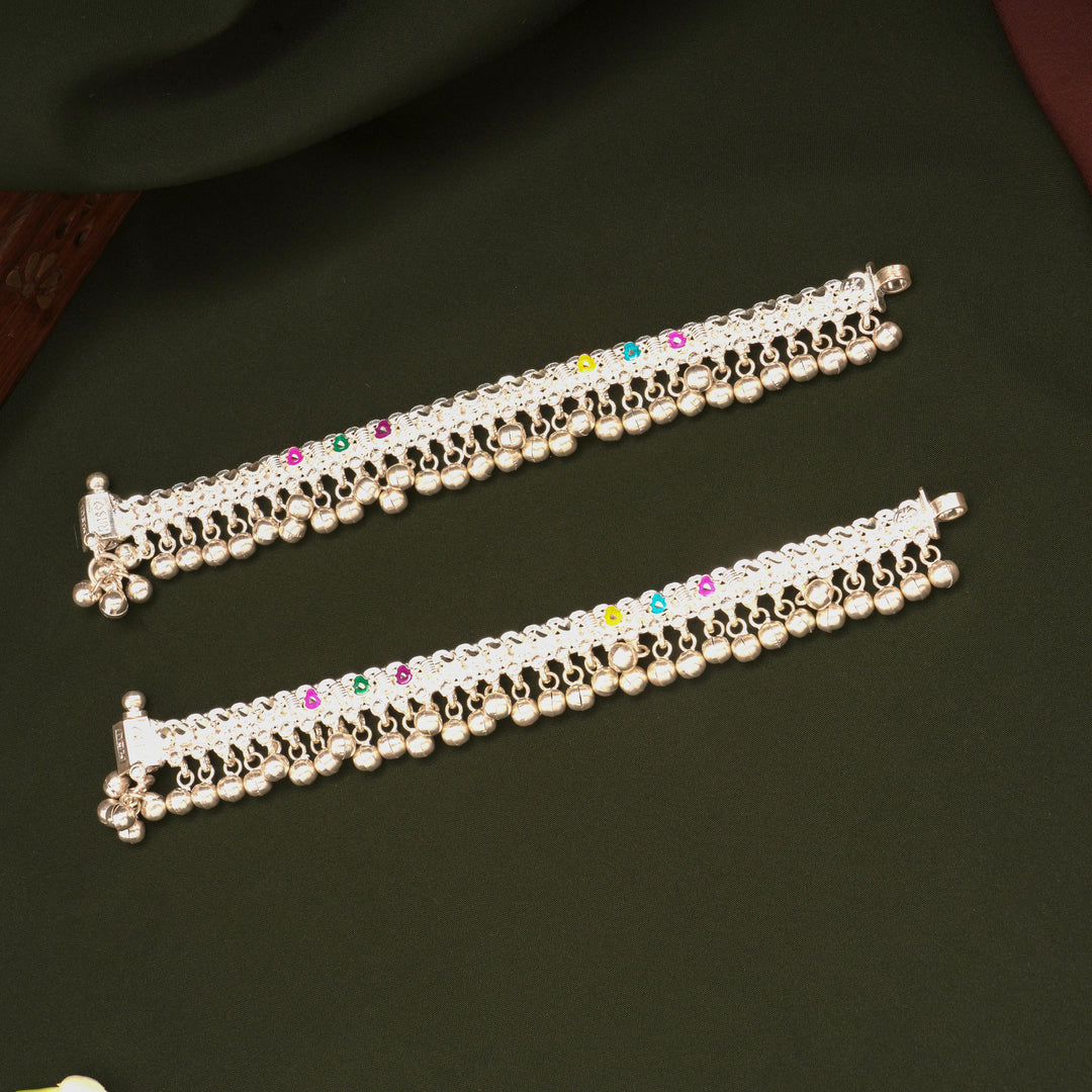 Multicolour Enamel Design Silver Anklets