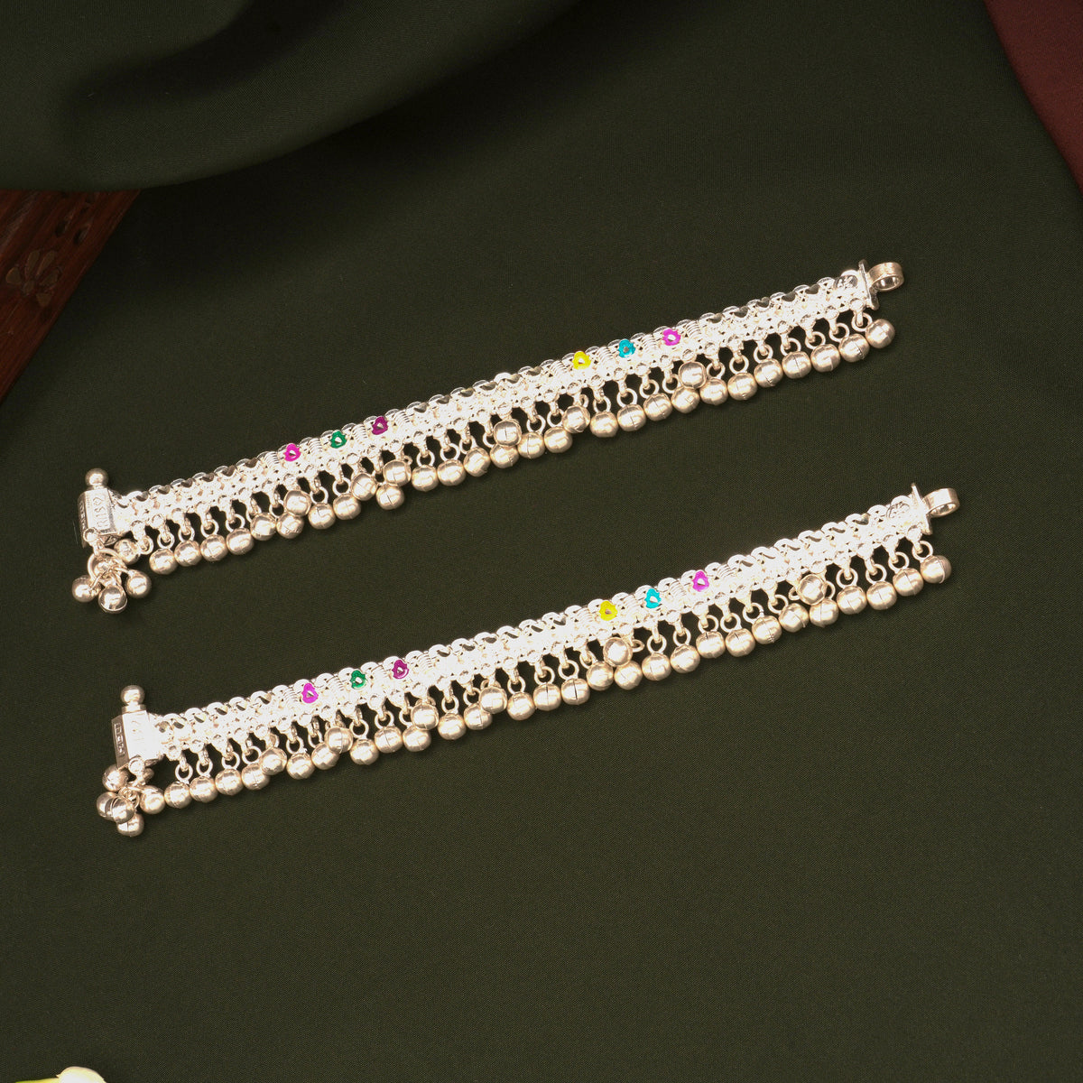Multicolour Enamel Design Silver Anklets