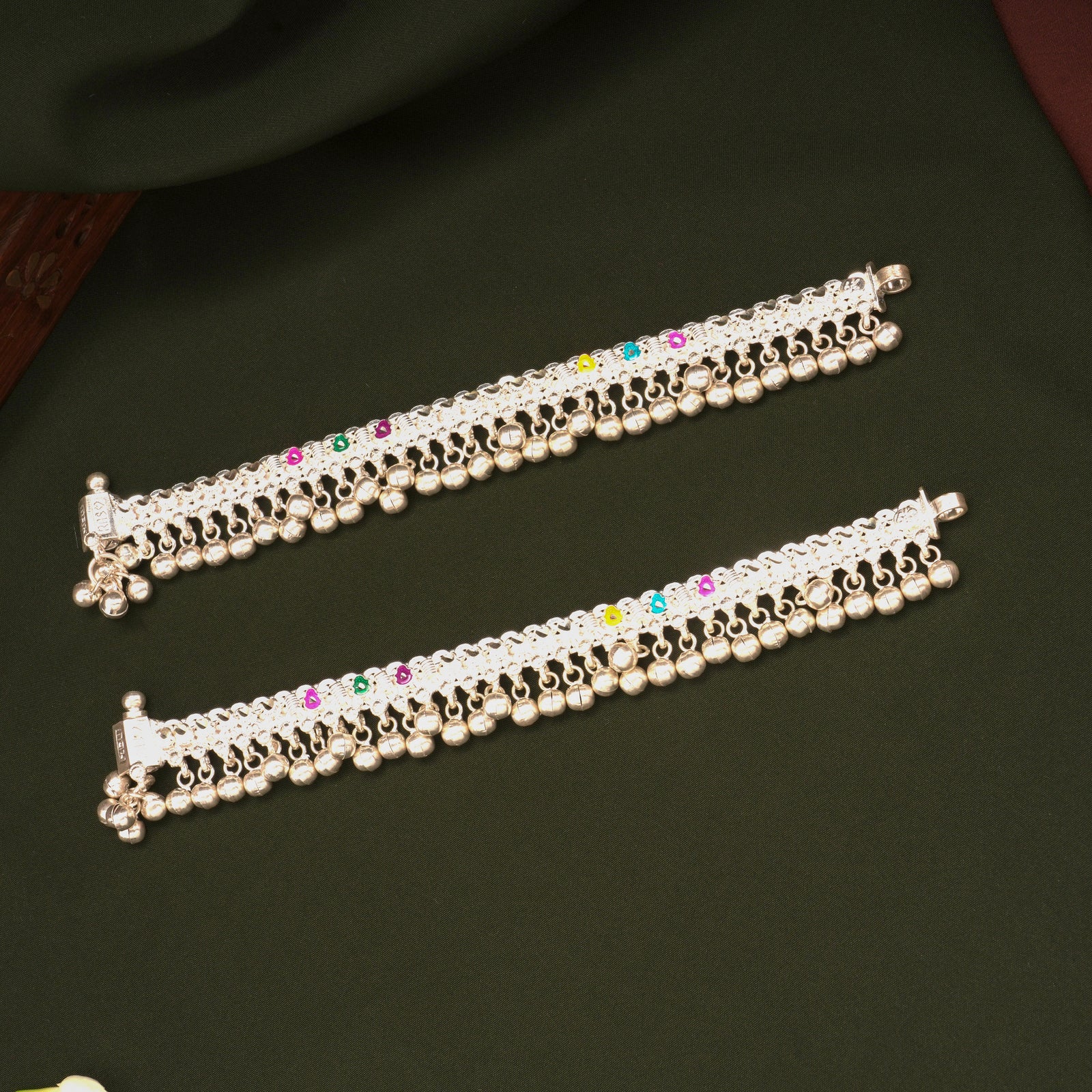 Multicolour Enamel Design Silver Anklets