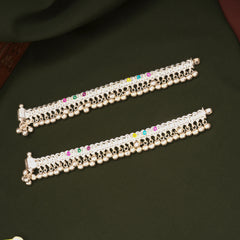 Multicolour Enamel Design Silver Anklets