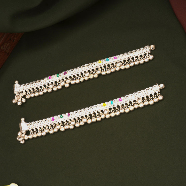 Multicolour Enamel Design Silver Anklets