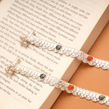 Elegant Tear Drop Shape Enamel Silver Anklets