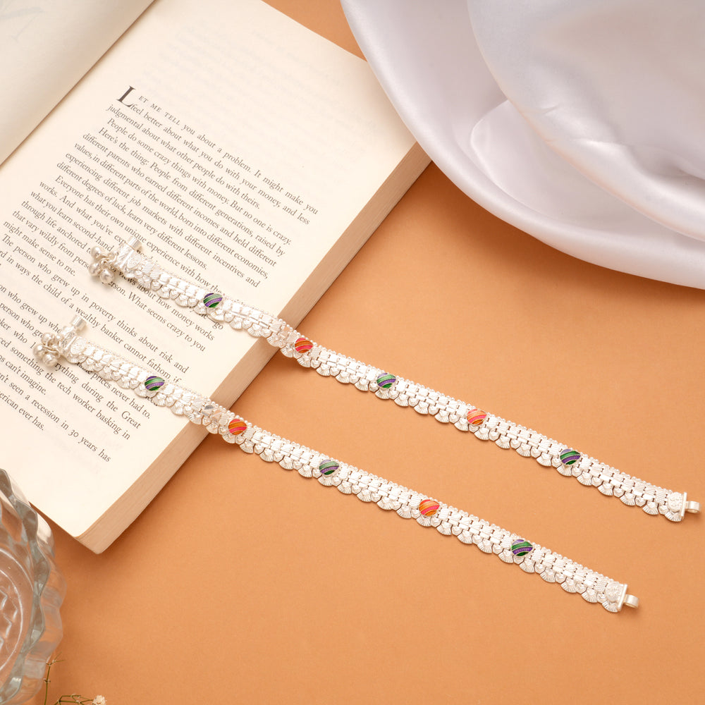 Elegant Tear Drop Shape Enamel Silver Anklets