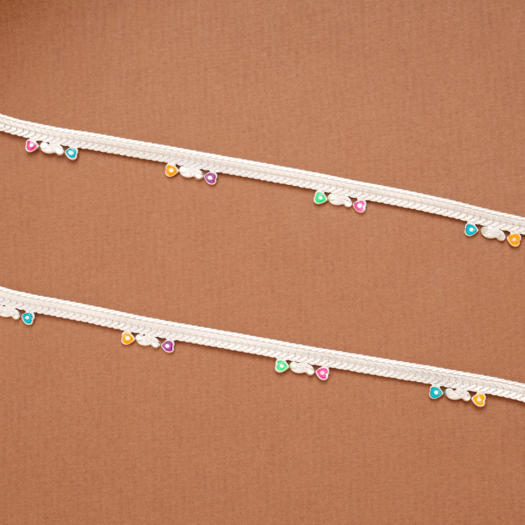 Multicolour Heart Enamel Payal Silver Anklets