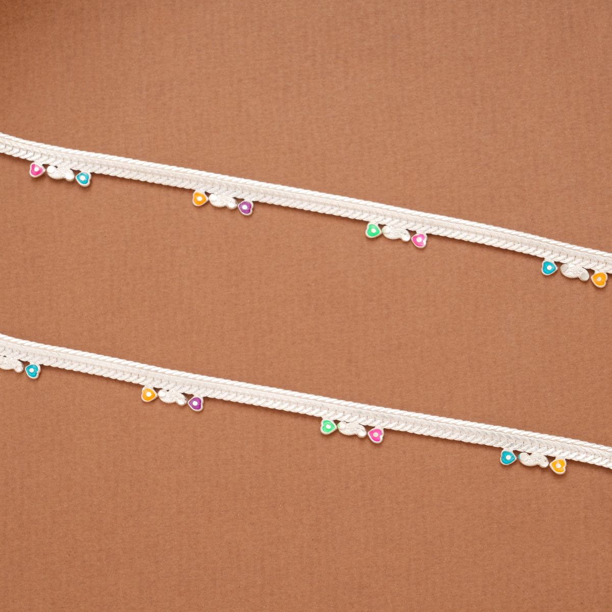 Multicolour Heart Enamel Payal Silver Anklets