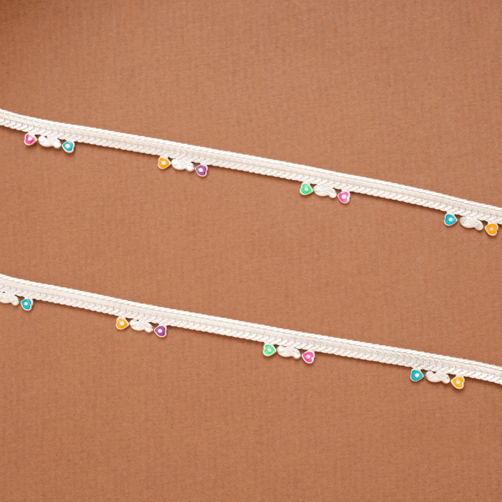 Multicolour Heart Enamel Payal Silver Anklets