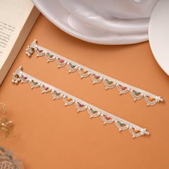 Dazzling Chain Design Colourful Enamel Silver Anklets