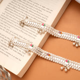 Multicolour Enamel Braided Design Silver Anklets