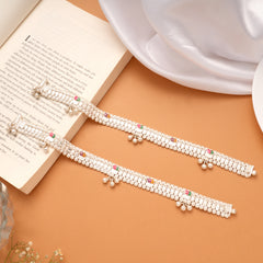 Multicolour Enamel Braided Design Silver Anklets