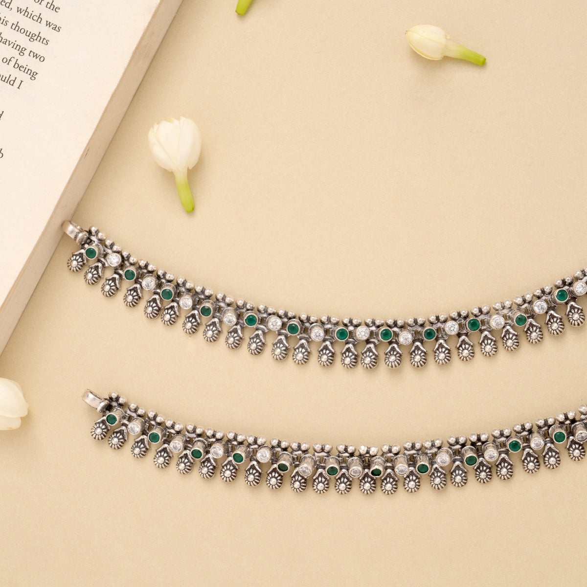 Antique Linear Payal Silver Anklet