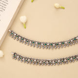 Antique Linear Payal Silver Anklet