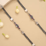 Spiral Linear Ruby White Stone Silver Anklet