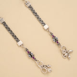 Spiral Linear Ruby White Stone Silver Anklet