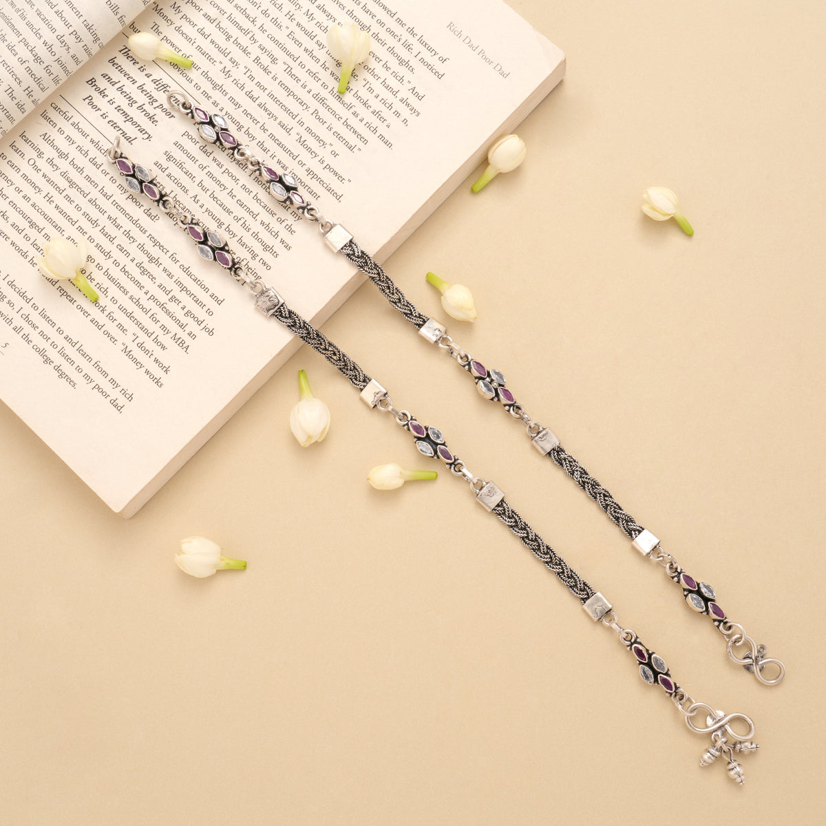Spiral Twisted Linear Ruby Silver Anklet