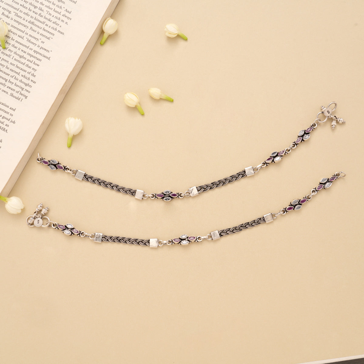 Antique Spiral Ruby Stone Silver Anklet
