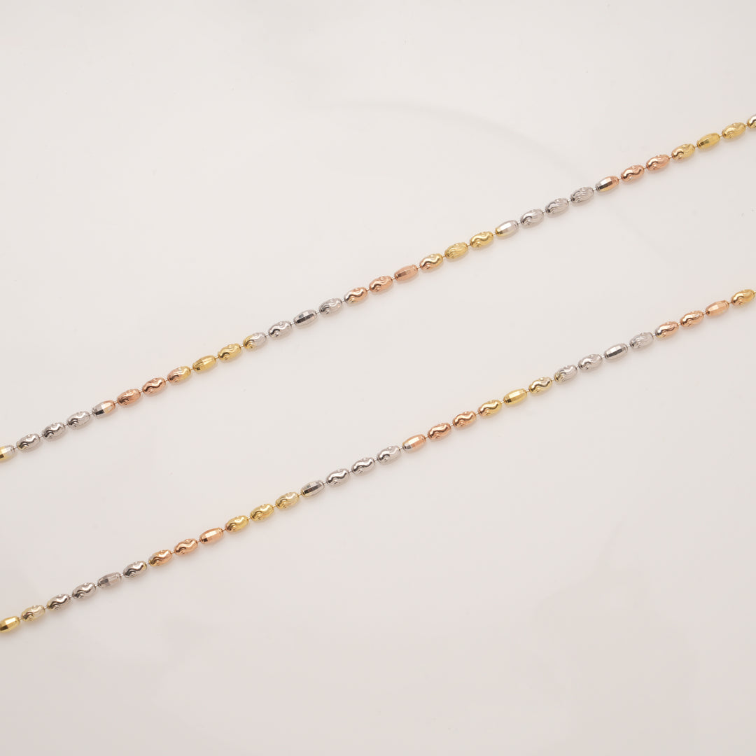 Triple Tone Minimal Beaded Silver Anklets