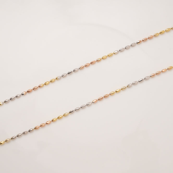 Triple Tone Minimal Beaded Silver Anklets