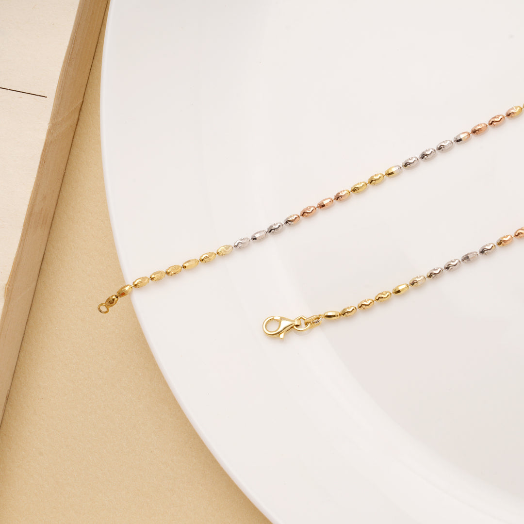 Triple Tone Minimal Beaded Silver Anklets