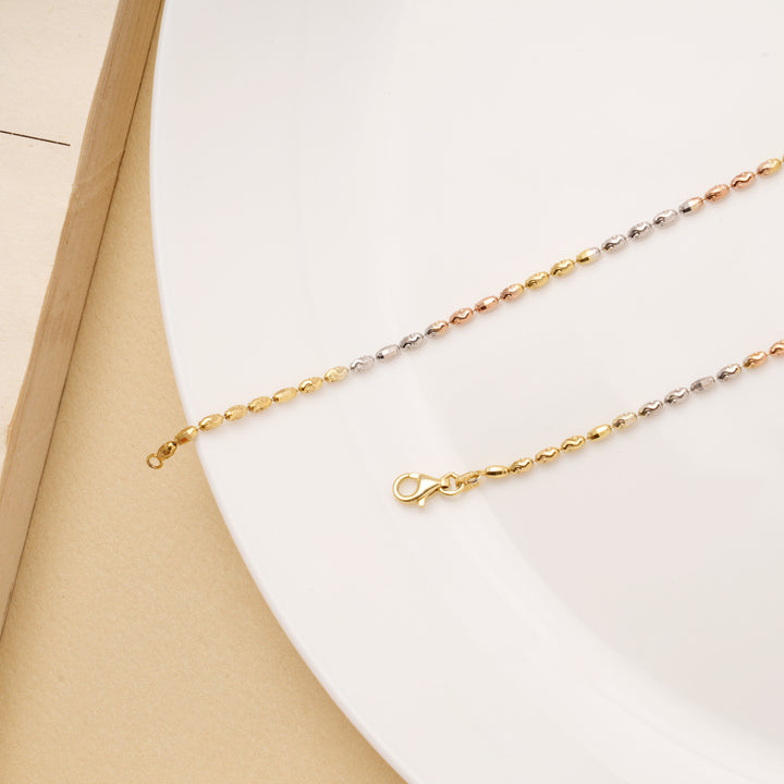 Triple Tone Minimal Beaded Silver Anklets