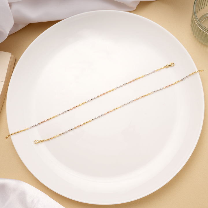 Triple Tone Minimal Beaded Silver Anklets